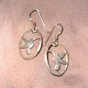 Silver hummingbird hanging earrings